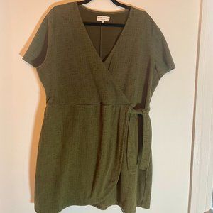 MADEWELL Texture & Thread Short-Sleeve Side-Tie Dress - 2X - Olive Green